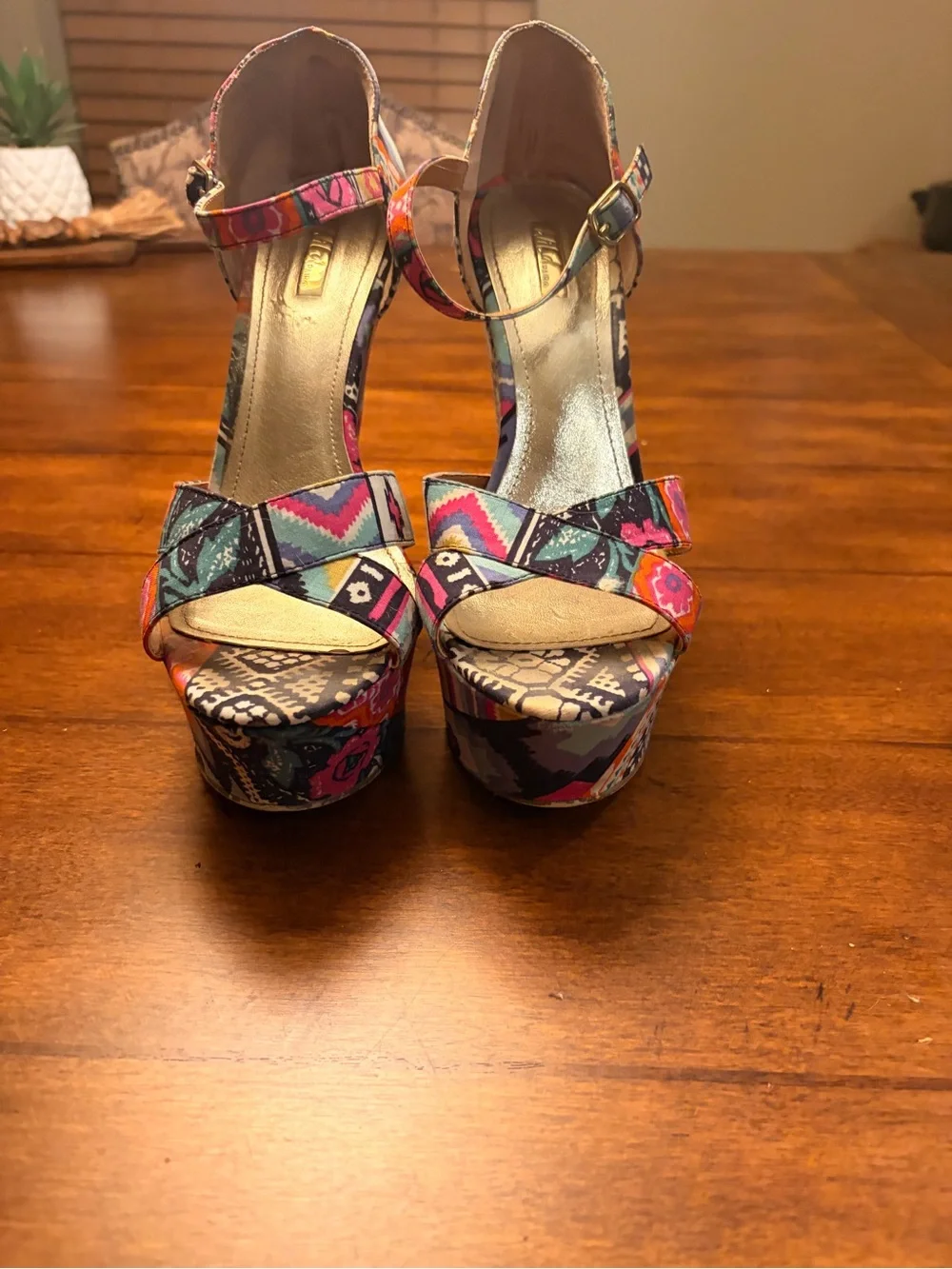 Wild Pair Multicolor Patterned Platform Wedge Sandals